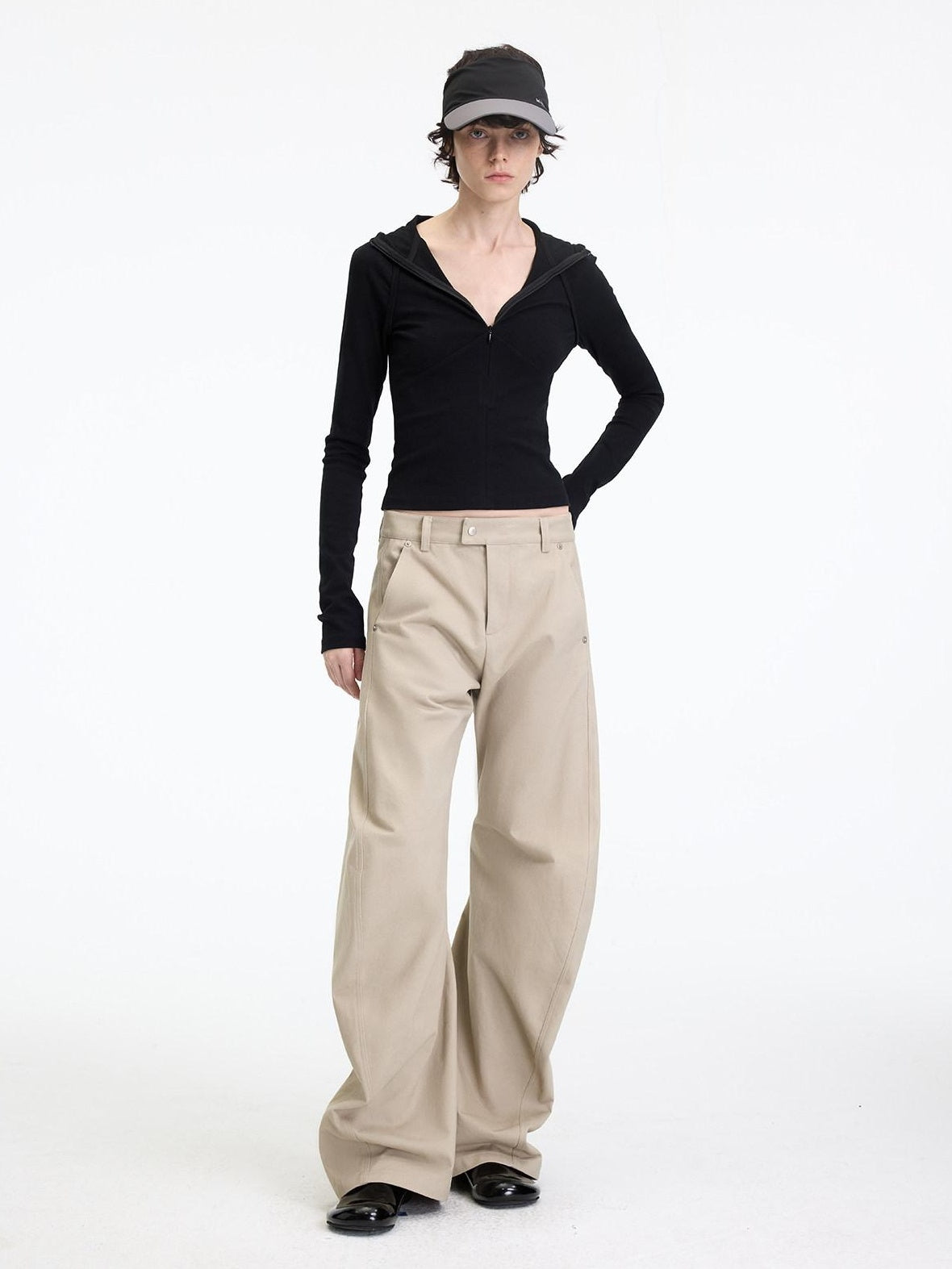 RUN TO THE FUTURE Chinos femme 100 % coton, coupe décontractée sculptée, taille mi-basse, jambes droites