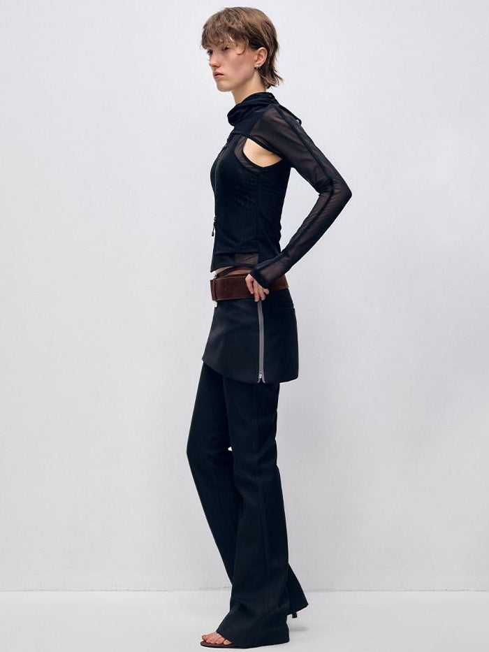 RUN TO THE FUTURE Low Waist Zip Slim Minimal Microflare Women Classic Black Flare Pants