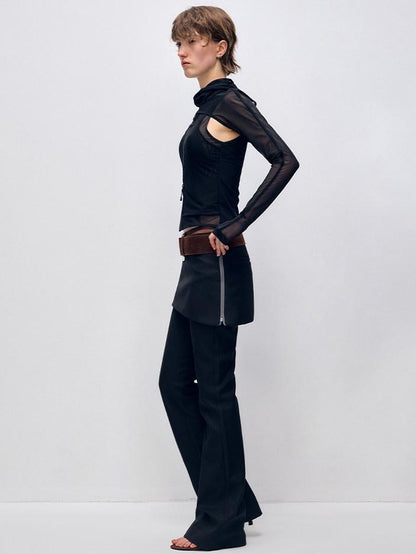 RUN TO THE FUTURE Low Waist Zip Slim Minimal Microflare Women Classic Black Flare Pants