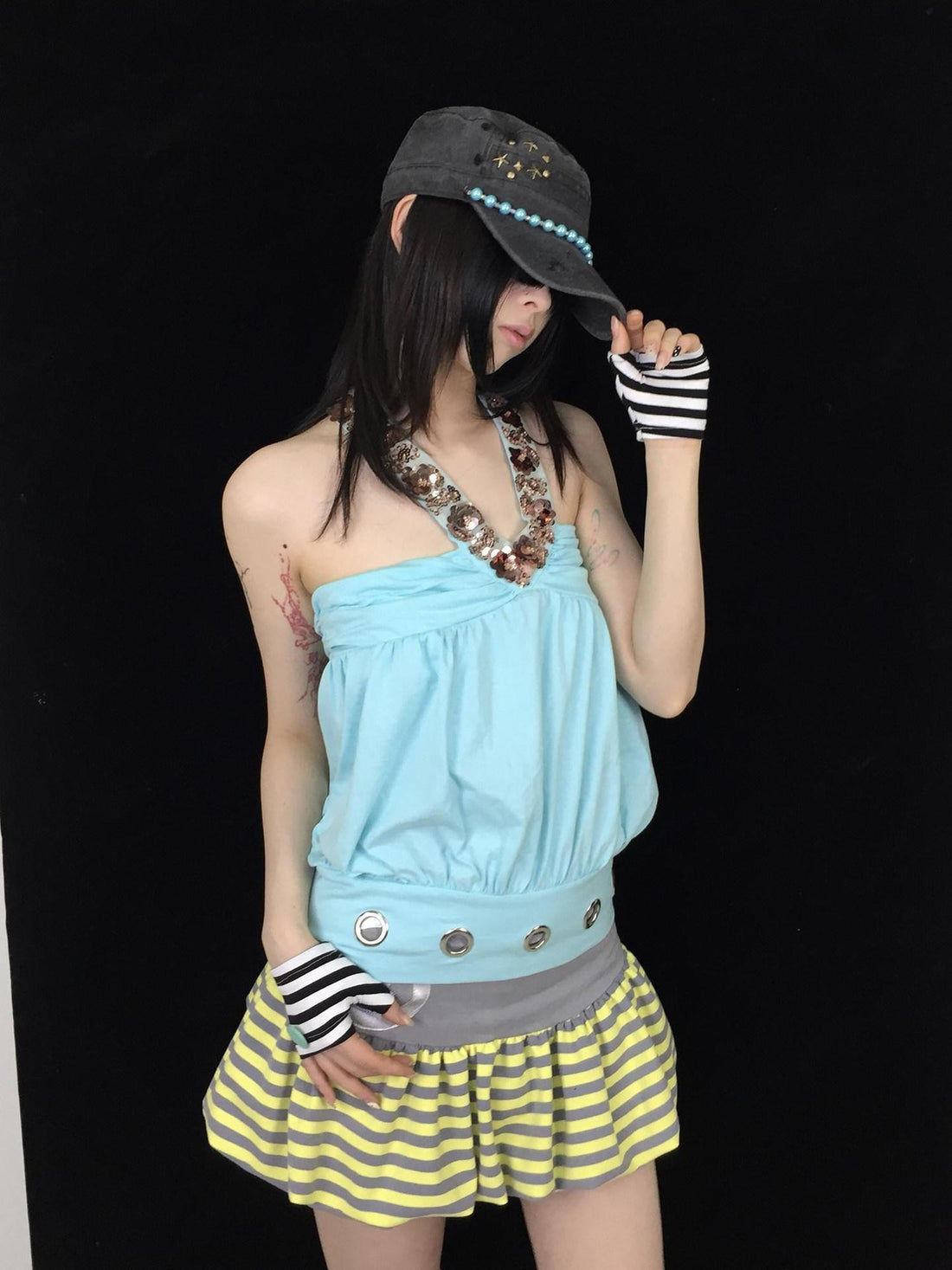 Ttsunami Beaded Sequined Ruched V-neck Halter Open Back Mint Green Women&