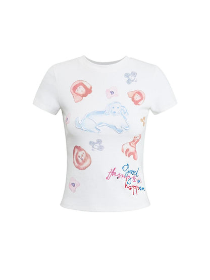 RUN TO THE FUTURE Soft Cotton Stretch Casual Slim Fit Animal Print Women Crop Tops