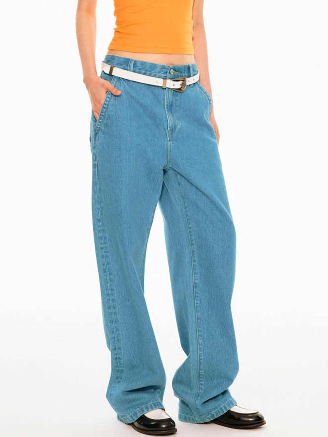 Northbutsouth Mid Blue Slant Pocket Adjustable Back Paris Button Women&