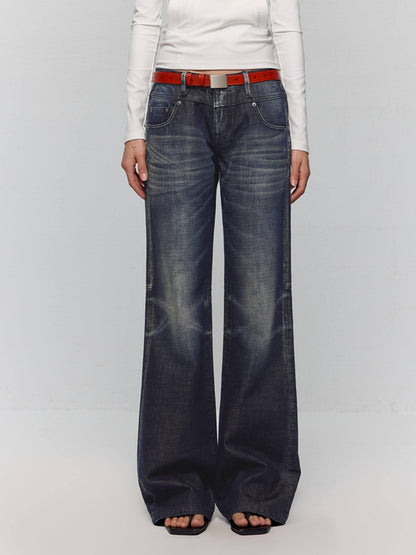 RUN TO THE FUTURE Washed Low Rise Loose Fit Casual Womens Black Stretch Denim Straight Jeans