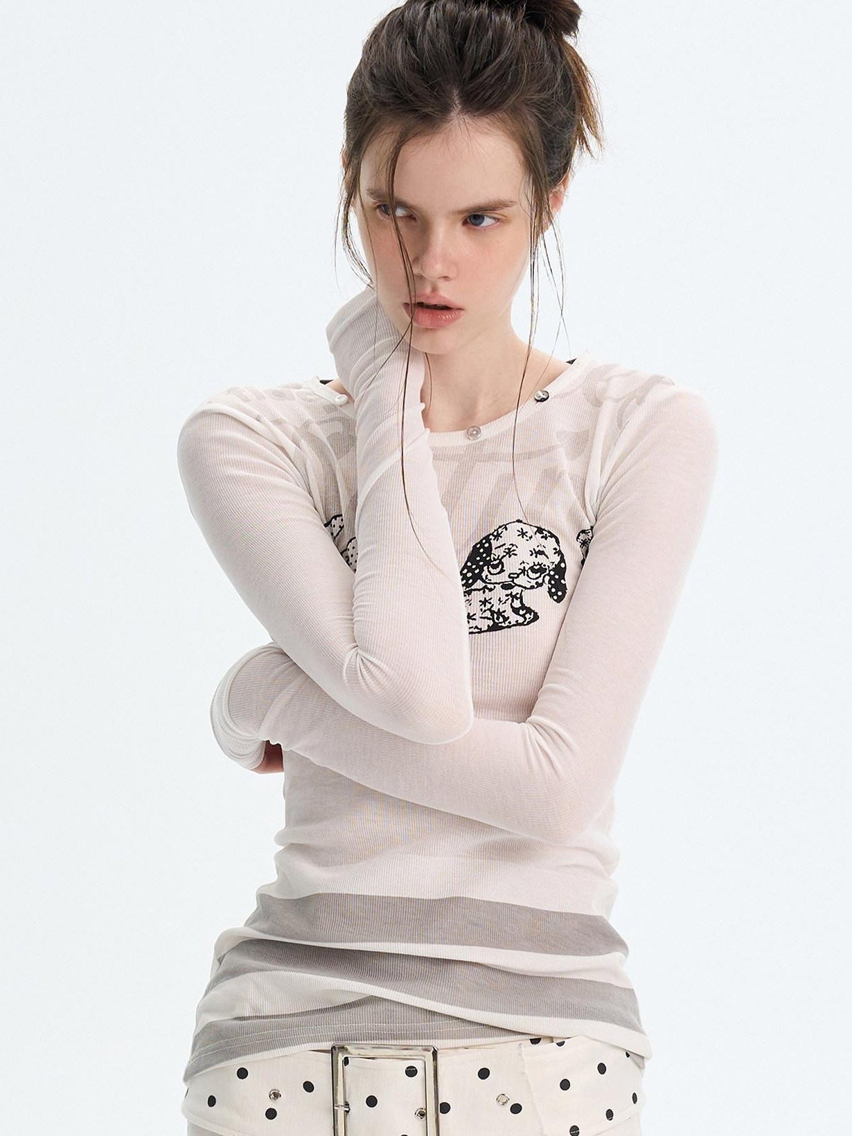 The NeverMore Sexy Slim Fit Drop Shoulder Crew Neck Knit White Grey Long Sleeve T-Shirts