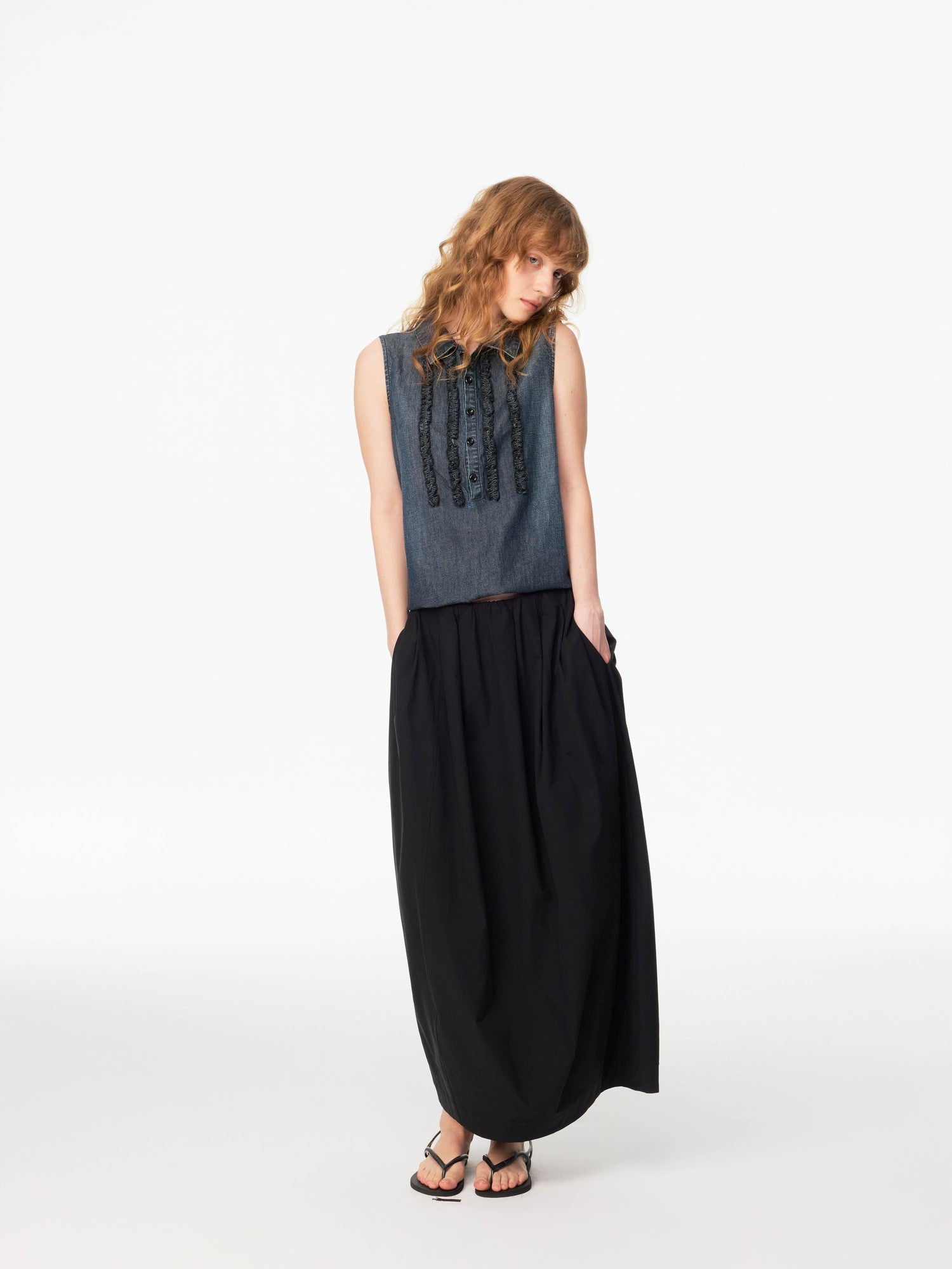 Northbutsouth Classic Casual Mid Low Waist Back Slit Balloon Women&