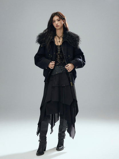 Low pixel Sexy Low Waist Asymmetrical A Line Zipper Black Woven Polyester Midi Skirts