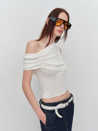 RUN TO THE FUTURE Original Asymmetric One Shoulder Slim Short Tshirt Black White Women Crop Tops