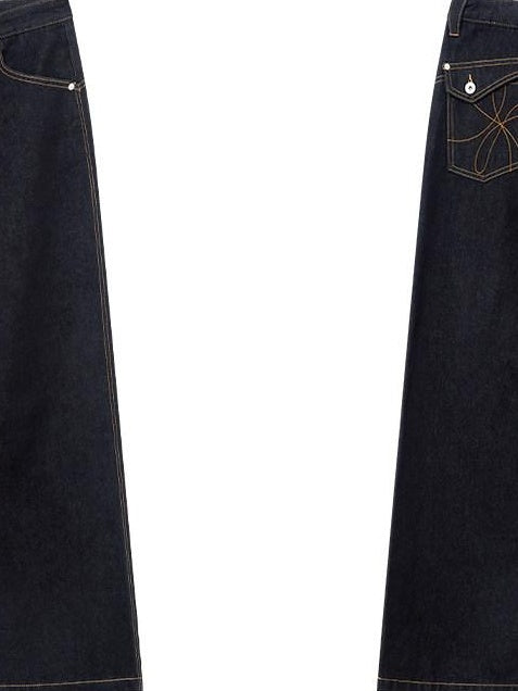 RUN TO THE FUTURE Casual Relaxed Dark Wash Cotton Natural Waist Zip Fly Denim Straight Jeans