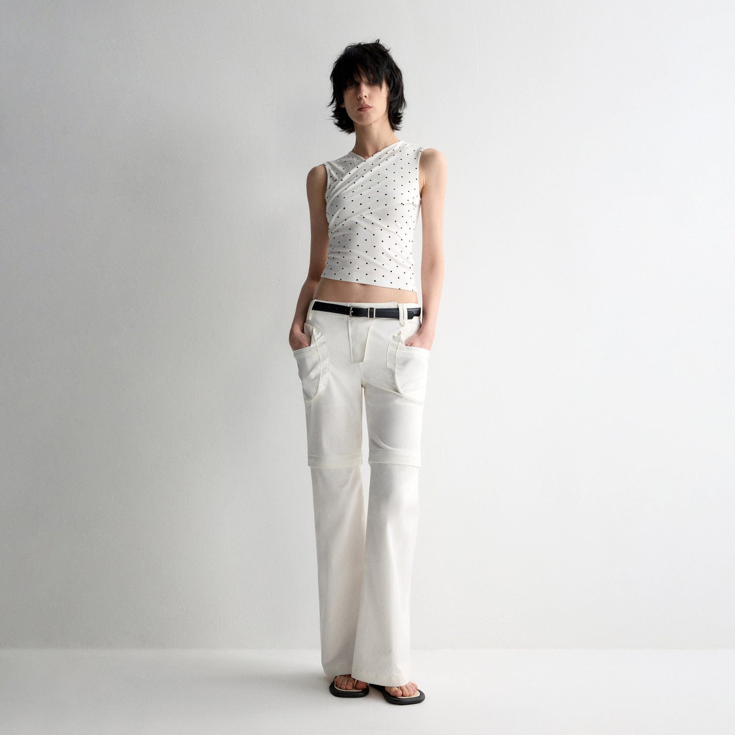 RUN TO THE FUTURE Recycled Fiber Original Micro Flare Low Waist Zip Fly Women Pocketed Chinos