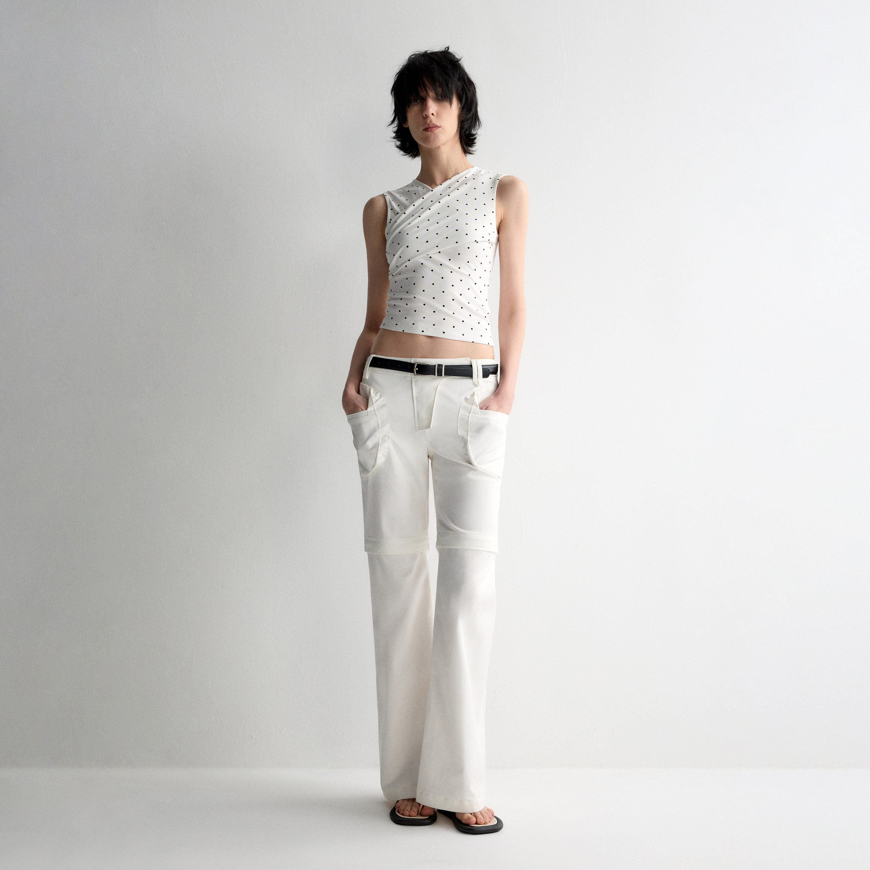 RUN TO THE FUTURE Recycled Fiber Original Micro Flare Low Waist Zip Fly Women Pocketed Chinos
