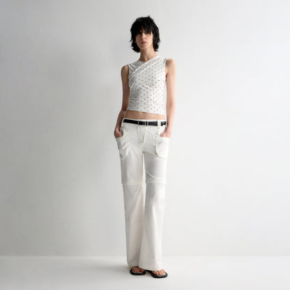 RUN TO THE FUTURE Recycled Fiber Original Micro Flare Low Waist Zip Fly Women Pocketed Chinos
