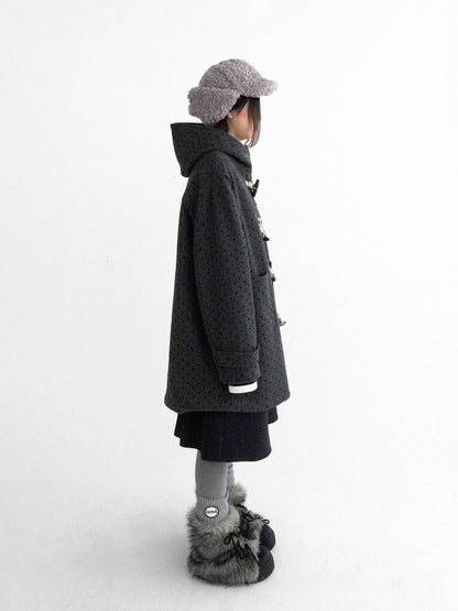 innomoood Brown Sugar Flocked Polka Dot Toggle Hooded Women&