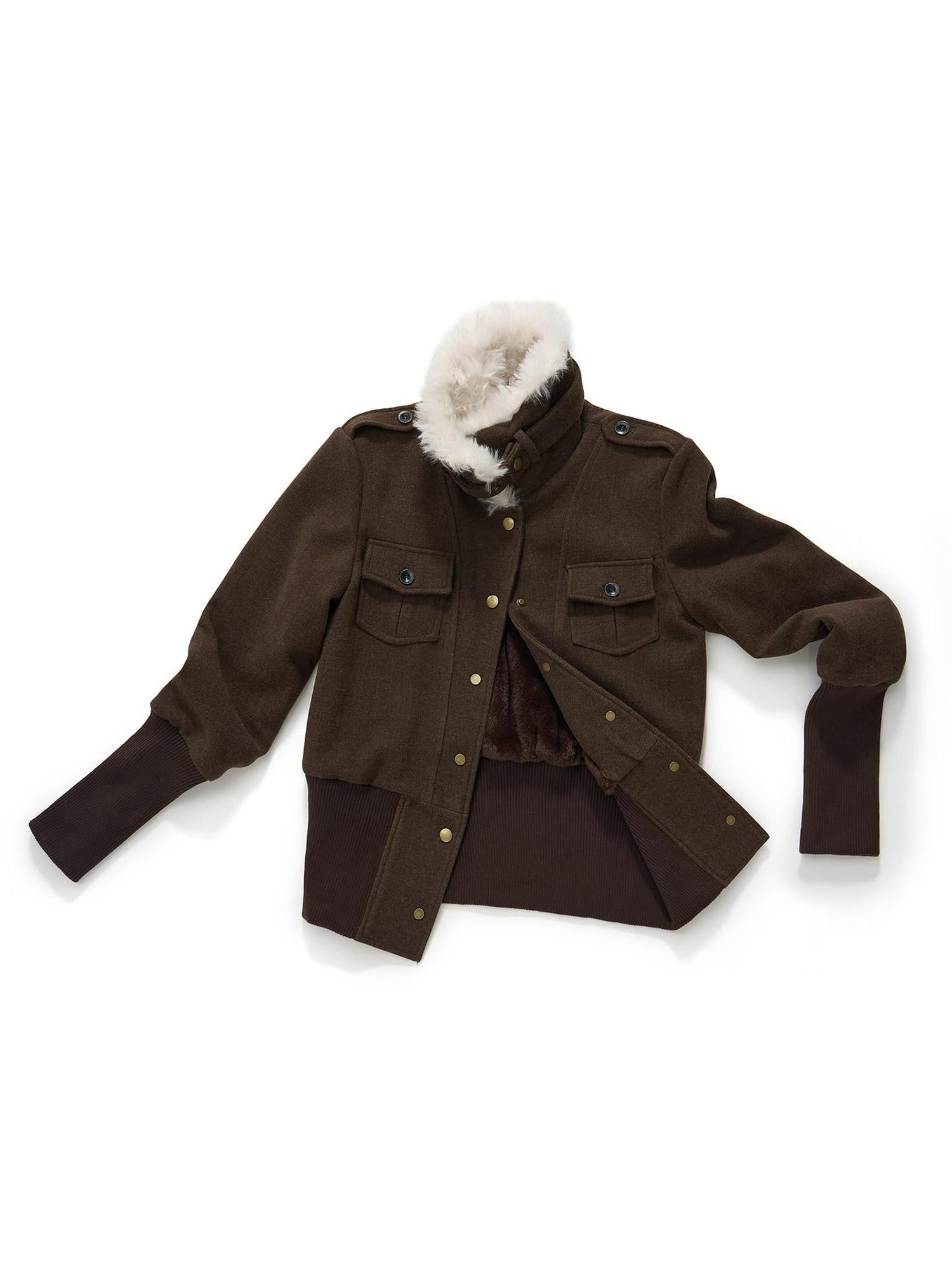 7Shiftin Slimming Casual Loose Fit Womens Brown Button Front Cropped Jackets