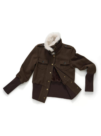 7Shiftin Slimming Casual Loose Fit Womens Brown Button Front Cropped Jackets