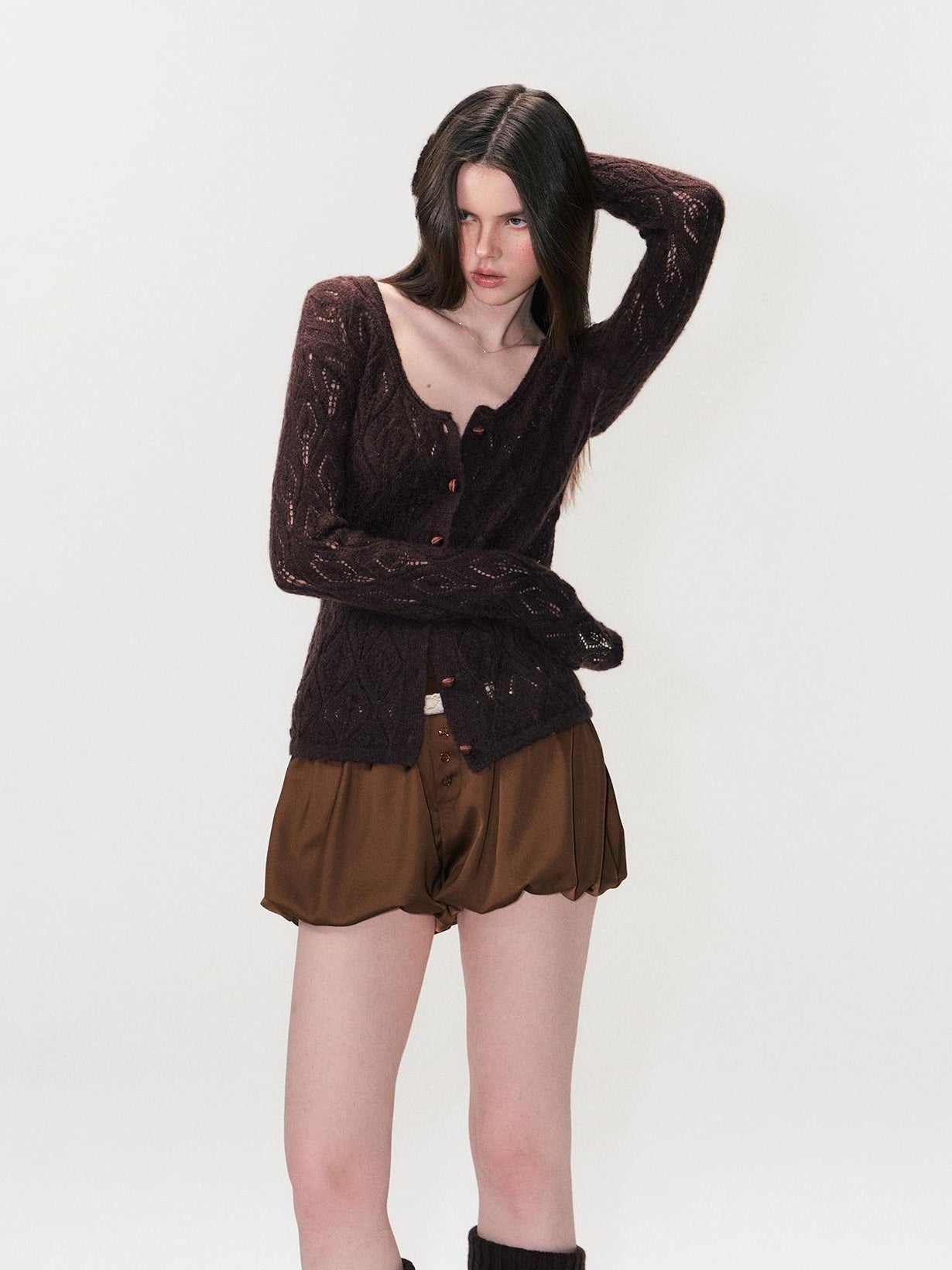 The NeverMore Alpaca Mohair Lightweight Diamond Cropped Button Front Women Knit Cardigans