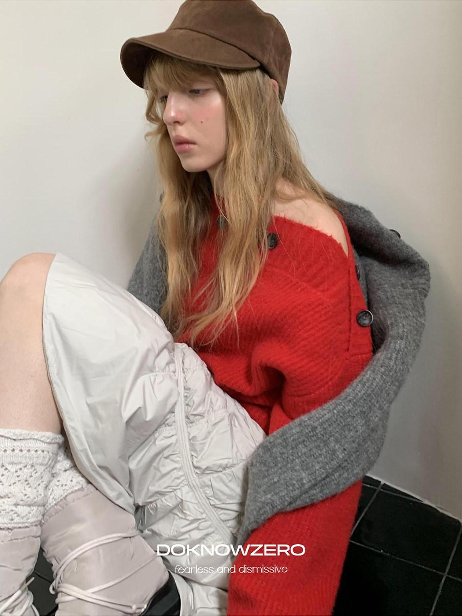 DKZ OFFICIAL Relaxed Button One Shoulder Women&