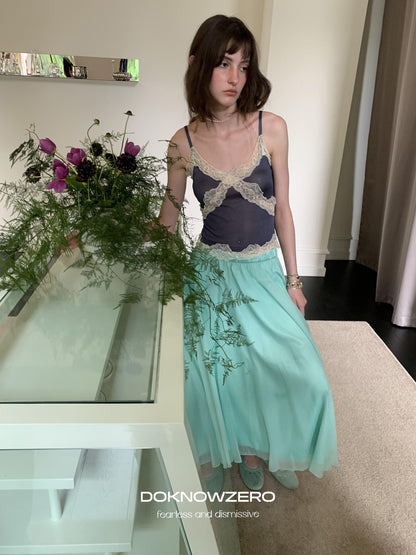 DKZ OFFICIAL Mint Green Tulle A Line Drapey Elastic Waist Women&
