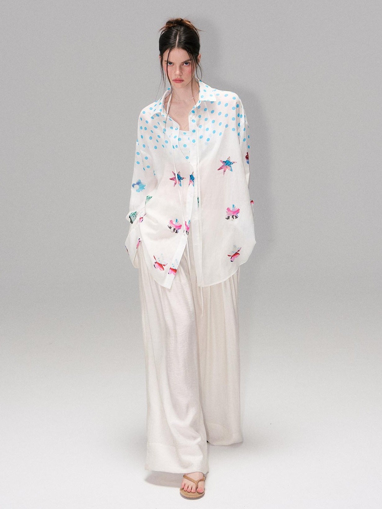 The NeverMore Lightweight Linen Blend Pleated Mid Waist Casual Women Off White Wide Leg Pants