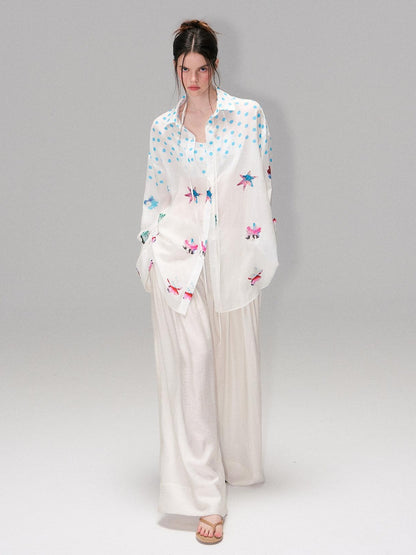 The NeverMore Lightweight Linen Blend Pleated Mid Waist Casual Women Off White Wide Leg Pants