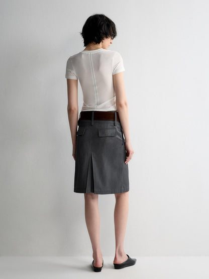RUN TO THE FUTURE Lined Wool Blend Low Waist Pockets Vintage Office H Silhouette Midi Skirts
