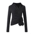 RUN TO THE FUTURE Slim Fit Ruffle Henley Black White Stripe Womens Wool Blend Long Sleeve T-Shirts