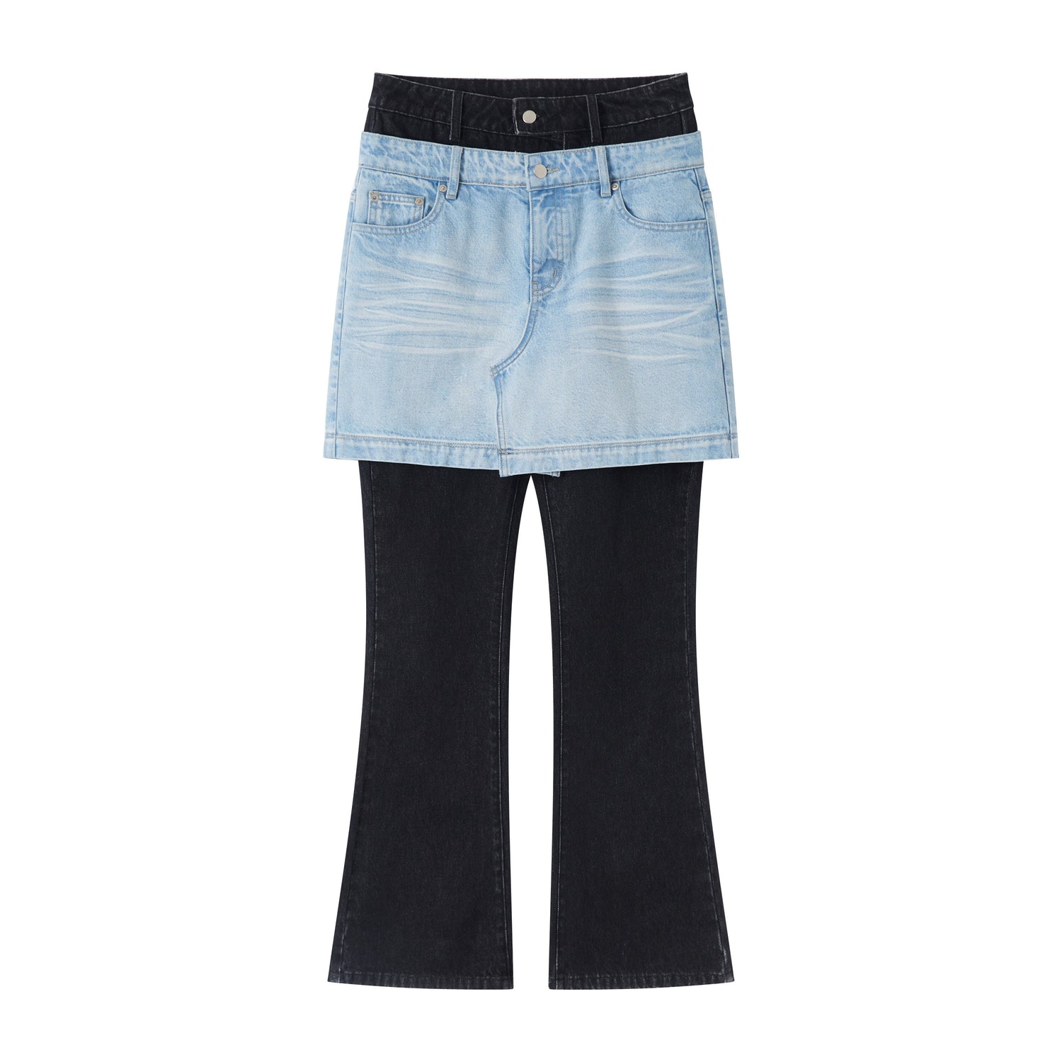 RUN TO THE FUTURE High Stretch Slim Fit Natural Waist Zipper Everyday Blue Black Denim Flare Jeans