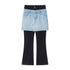 RUN TO THE FUTURE High Stretch Slim Fit Natural Waist Zipper Everyday Blue Black Denim Flare Jeans