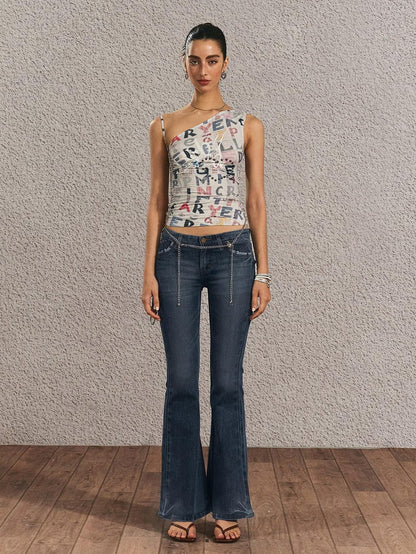 The NeverMore Original Backless Slim Fit Cropped Cotton Women Printed Letter Tank Tops