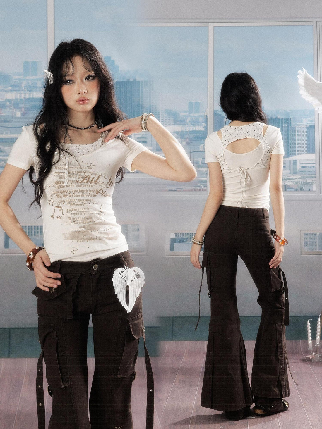 ALL iN plan Soft Lyocell Casual Round Neck A Line Sleeve Women Letter Print Offwhite Tshirt