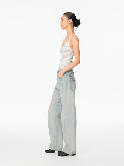 Northbutsouth Light Wash Whisker Cocoon Mid Low Rise Women&