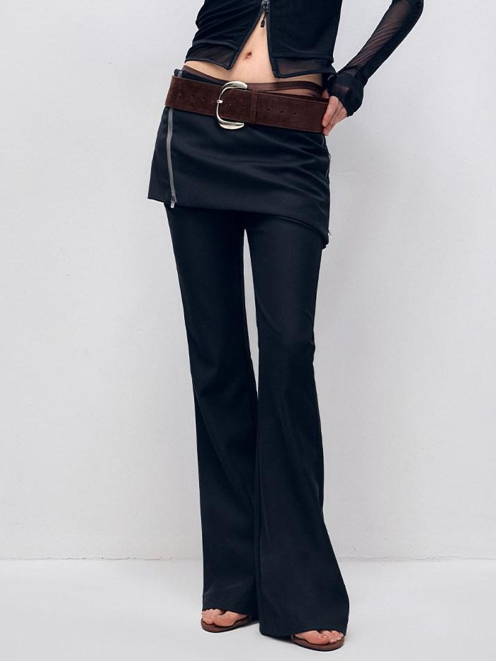 RUN TO THE FUTURE Low Waist Zip Slim Minimal Microflare Women Classic Black Flare Pants