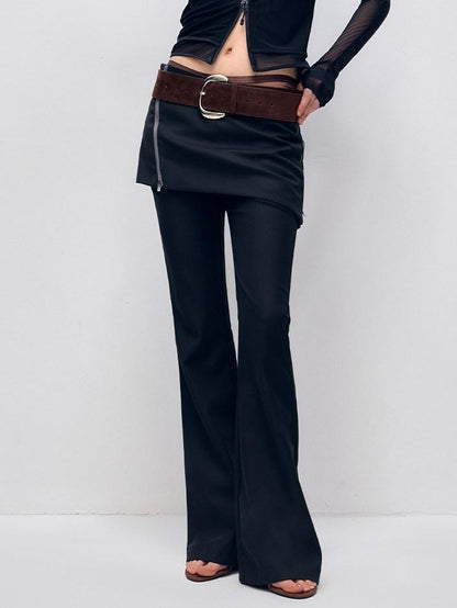 RUN TO THE FUTURE Low Waist Zip Slim Minimal Microflare Women Classic Black Flare Pants