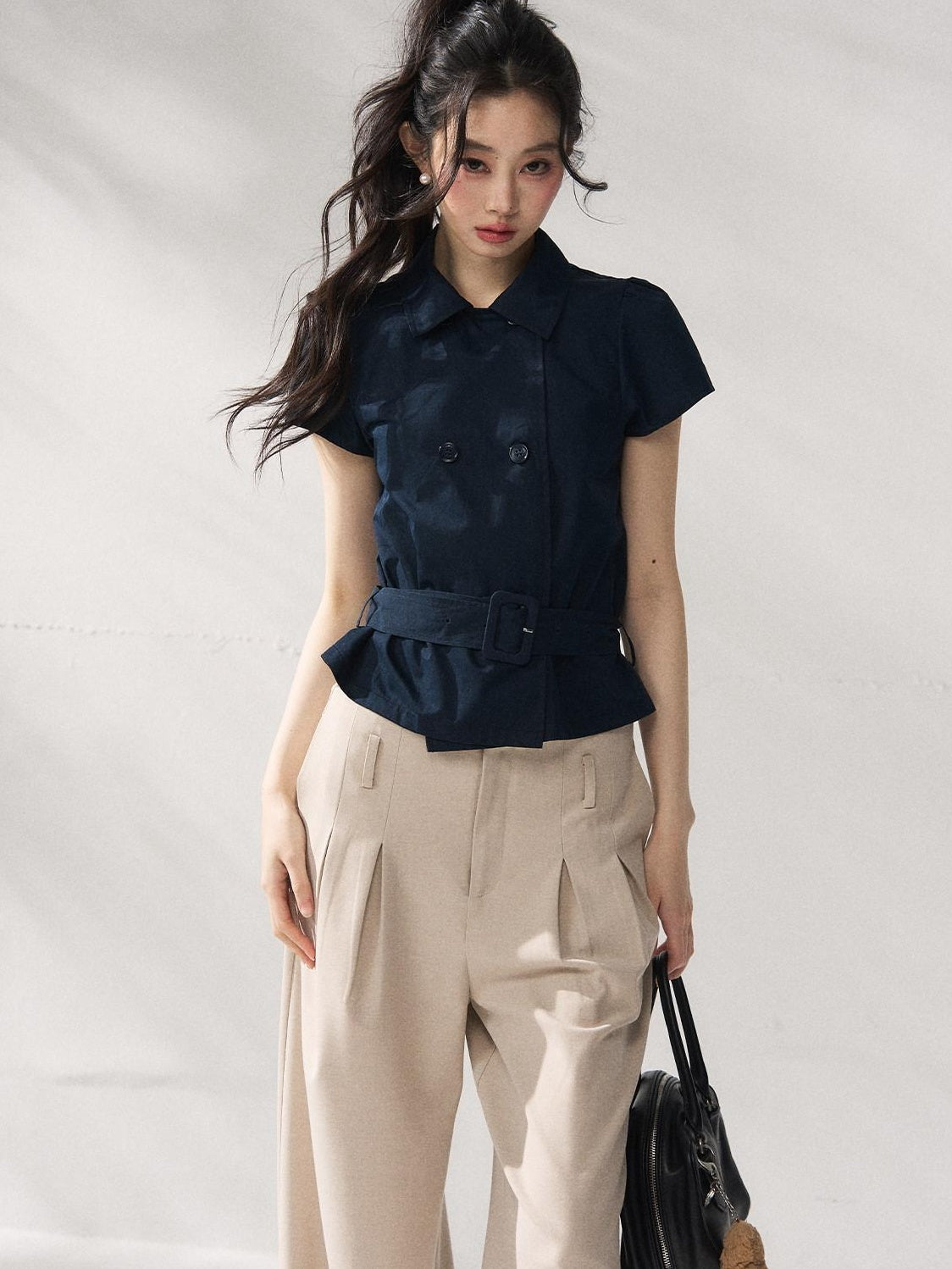 7Shiftin Breathable Cotton Nylon Casual Polo Regular Fit Women Navy Short Sleeve T-Shirts