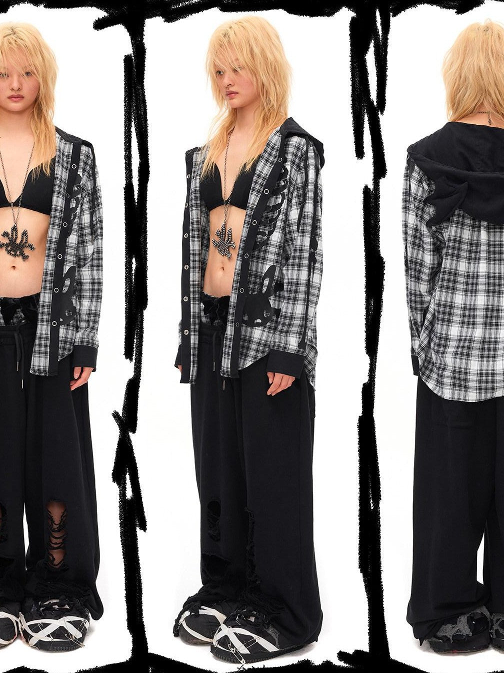 CFIERCE Velvet Bow Asymmetrical Distressed Faux Two Piece Women&