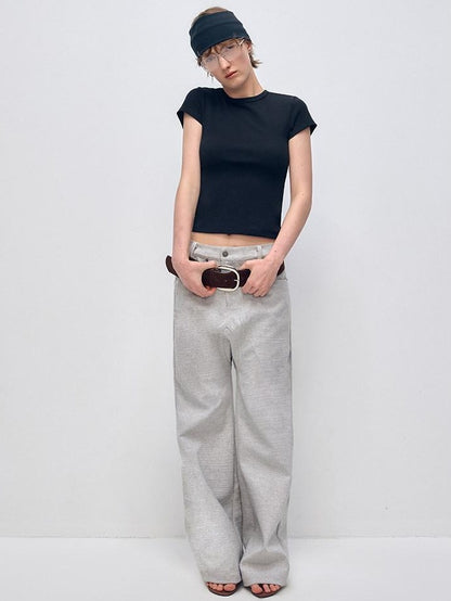 RUN TO THE FUTURE Minimalist Vintage Low Waist Zipper Pocket Office Womens Straight Pants
