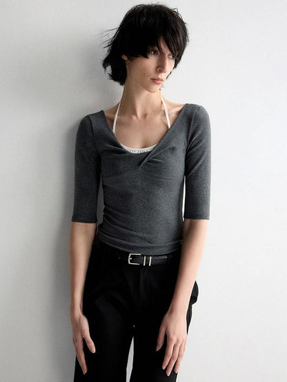 RUN TO THE FUTURE Moisture Wicking Casual Slim Panel Crew Neck Solid Grey Short Sleeve T-Shirts