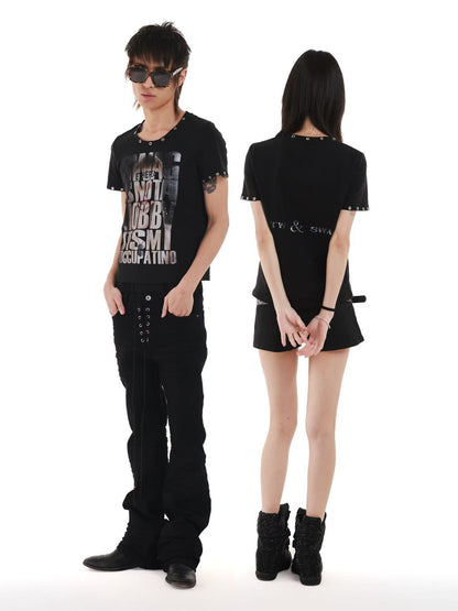 DETW onLine Digital Portrait Letter Print Metal Eyelet Women&