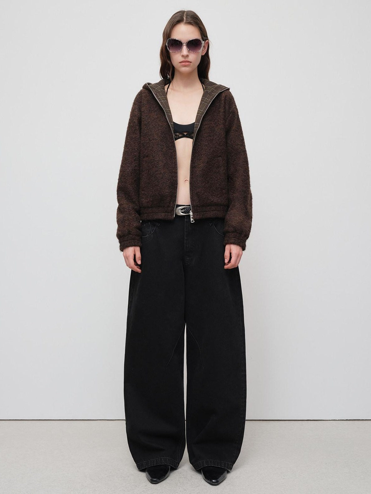 RUN TO THE FUTURE Distressed Washed Black Relaxed Fit Button Fly Mid Low Rise Women Wide-Leg Jeans