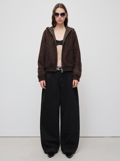 RUN TO THE FUTURE Distressed Washed Black Relaxed Fit Button Fly Mid Low Rise Women Wide-Leg Jeans