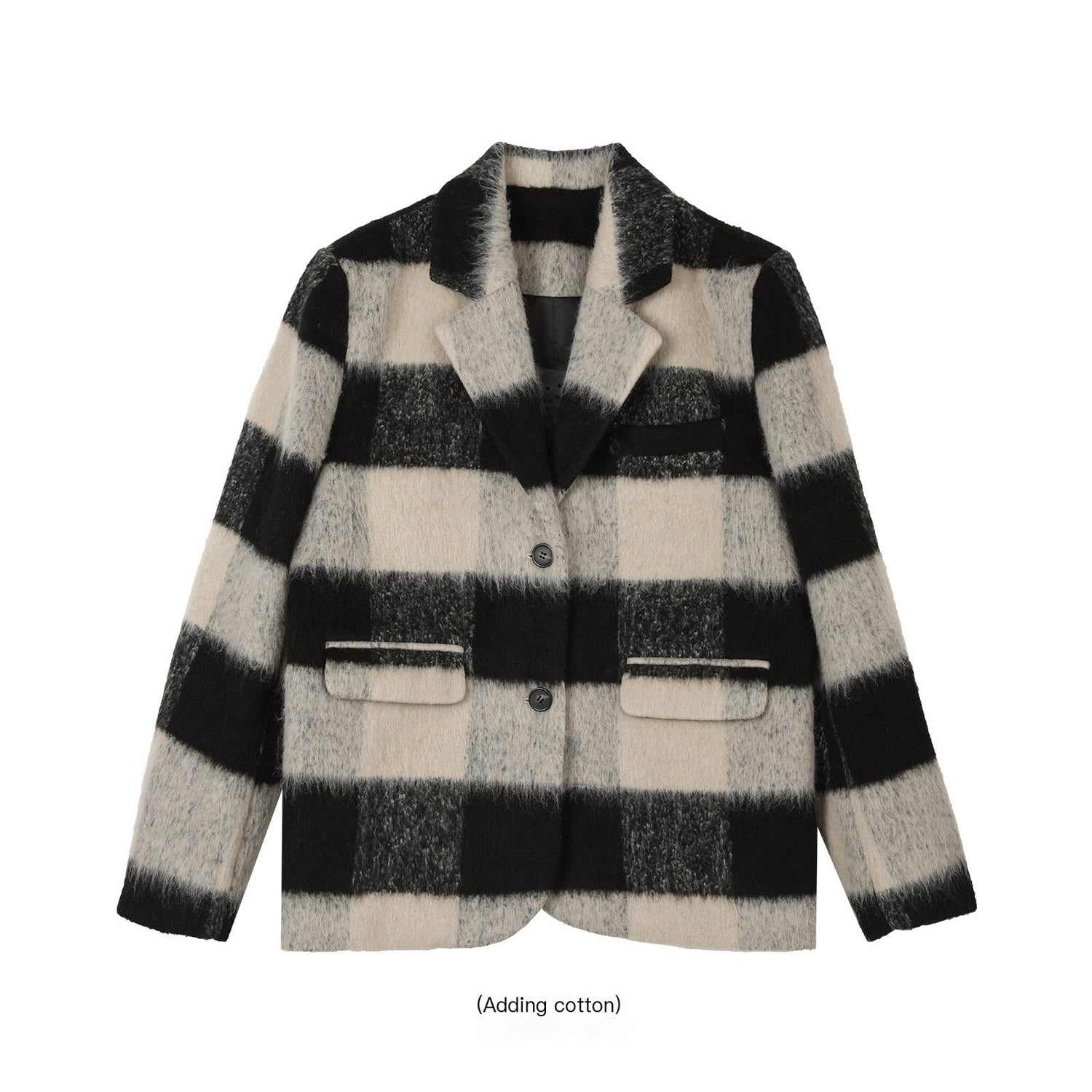 7Shiftin Padded Plaid Stand Collar Korean Commuter Straight Fit Short Coat