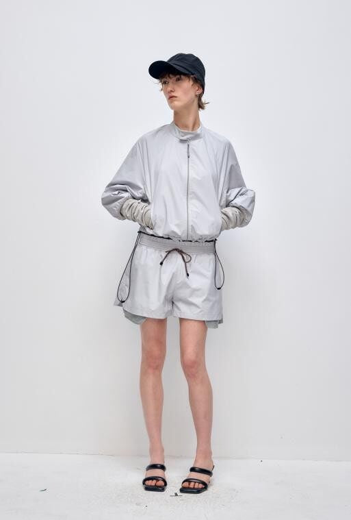 RUN_TO_THE_FUTURE_Polyester_Two_Piece_Zip_Stand_Collar_Casual_Women_Navy_Green_Short_Trousers_MISSTT
