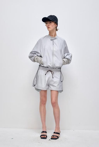 RUN_TO_THE_FUTURE_Polyester_Two_Piece_Zip_Stand_Collar_Casual_Women_Navy_Green_Short_Trousers_MISSTT