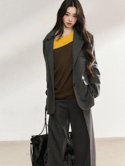 7Shiftin Light Polyester Relaxed Fit Midlength Longsleeve Women Office Dark Gray Blazers