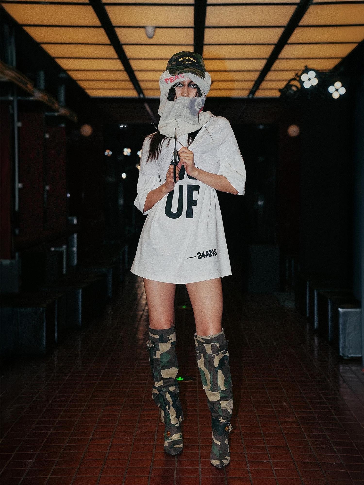 24ans White Mesh Hooded Creative Print Women&