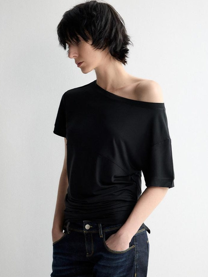 RUN TO THE FUTURE Breathable Modal Slim Fit Boat Neck Casual Women Solid Short Sleeve T-Shirts