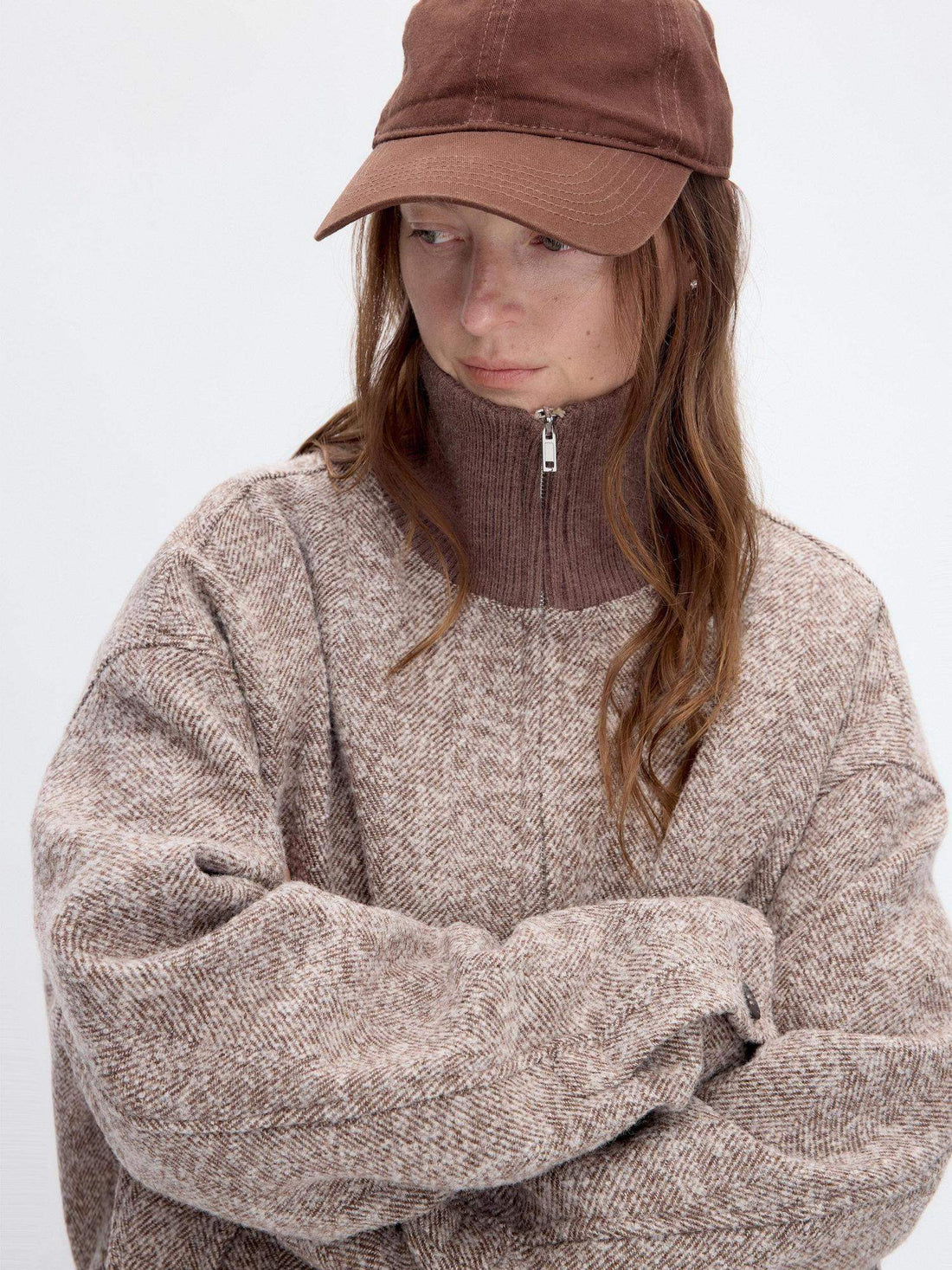 RUN TO THE FUTURE Wool Rich Tweed Zip Vintage Commuter Loose Fit Stand Collar Office Sport Jackets