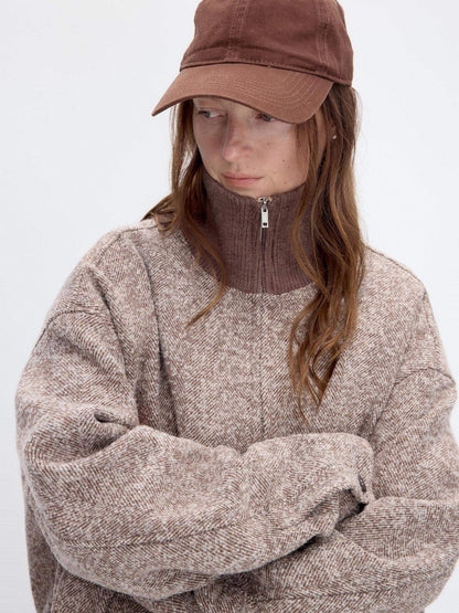 RUN TO THE FUTURE Wool Rich Tweed Zip Vintage Commuter Loose Fit Stand Collar Office Sport Jackets