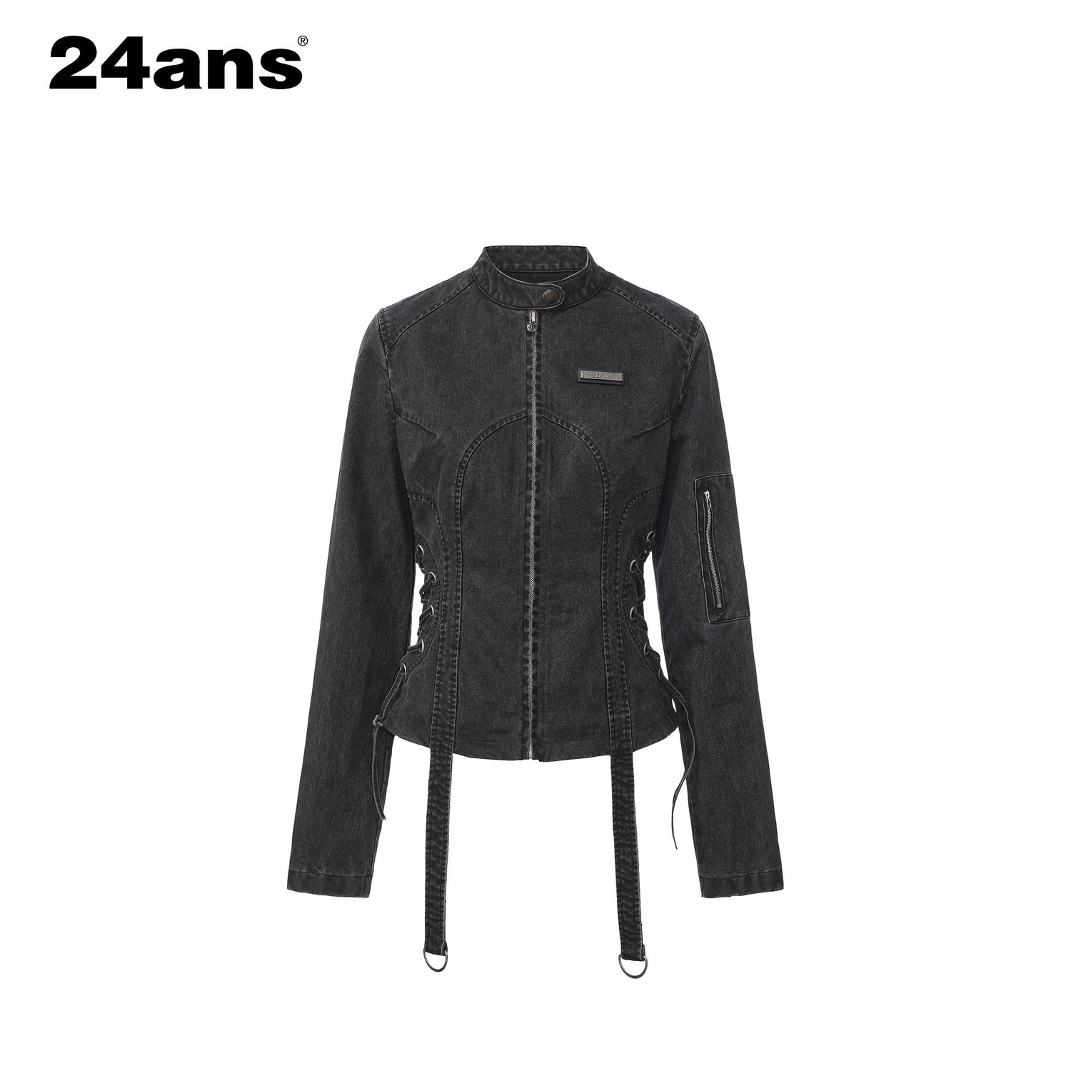 24ans Two Piece Long Sleeve Shorts Set For Women Black Gray Casual Denim Jackets