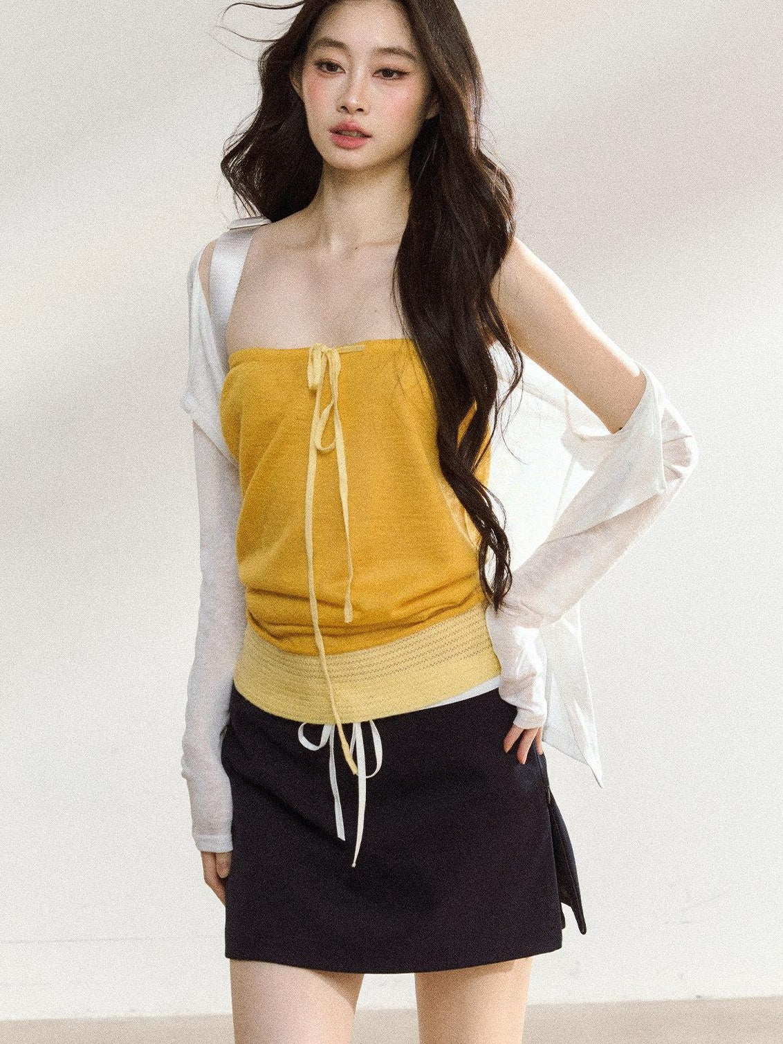 7Shiftin Asymmetric Slim Fit Cropped Versatile Solid Women Yellow Khaki Brown Tank Tops