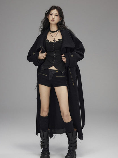 Low pixel Slim Fit Gothic V-neck Paneled Knit Black Womens Everyday Long Sleeve Crop Tops